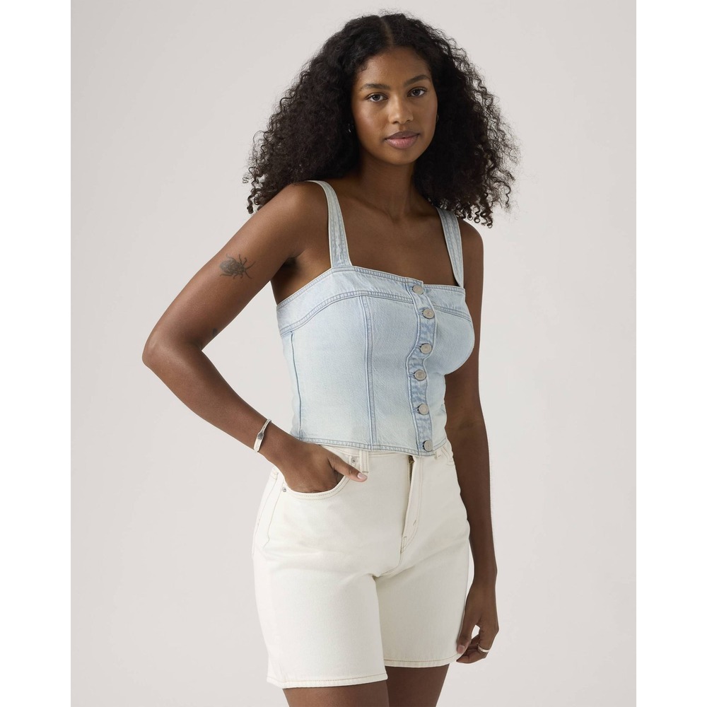 Levi's Denim Bustier Button Front Medium‎ Light Blue Womens Crop Top Summer NEW